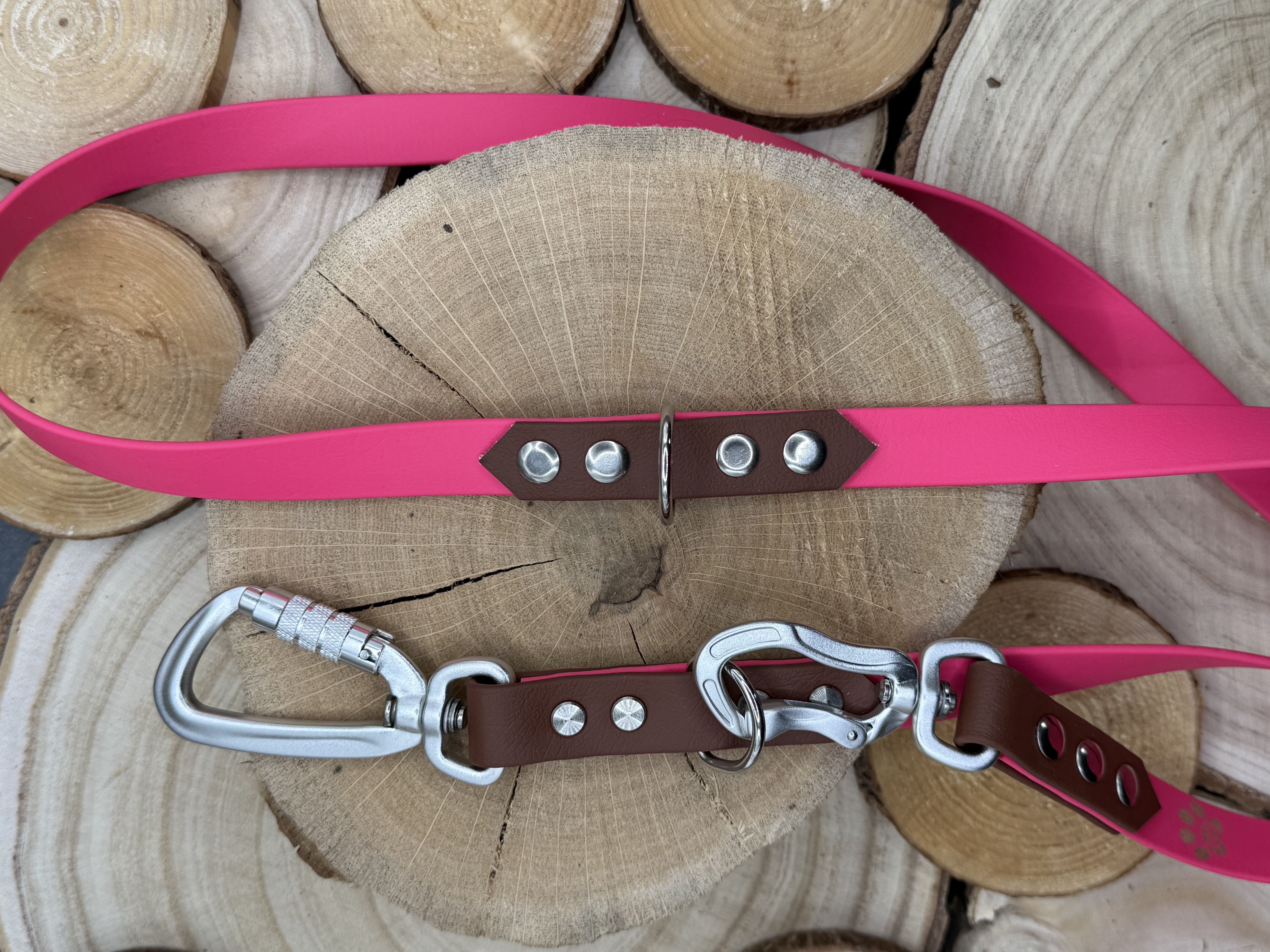 Biothane Hundeleine 19mm, verstellbar, pink & redbrown (2.004)